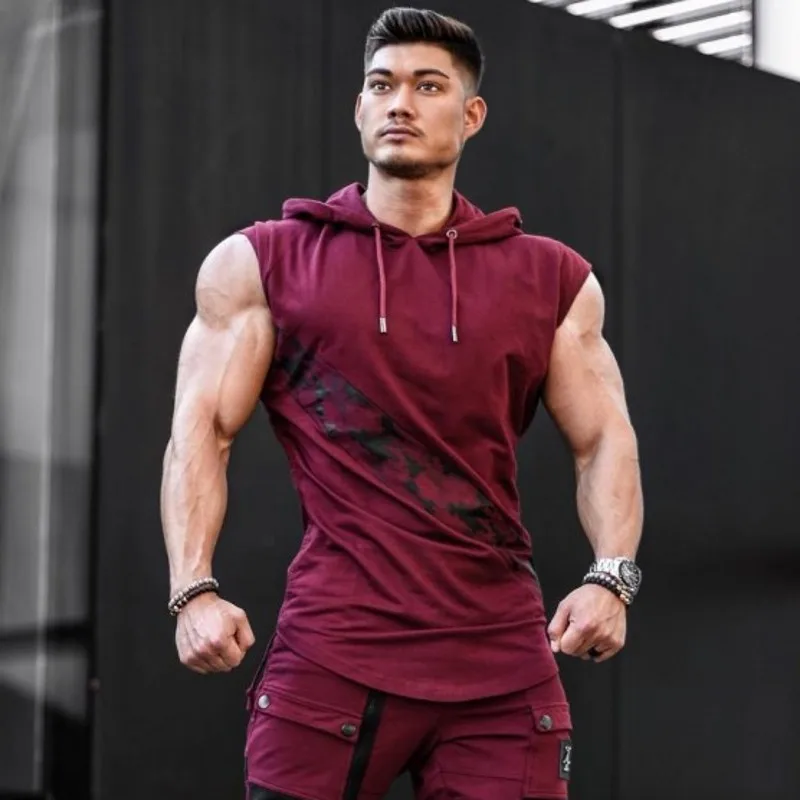 Мужская куртка без рукавов с капюшоном для бега плотый вязаный кардиган
