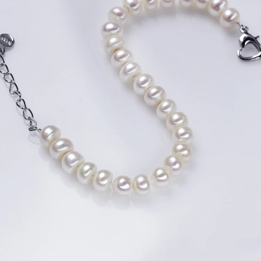 2017 натуральный жемчужный браслет 7-8 мм Кнопка AAA с расширением пресноводного