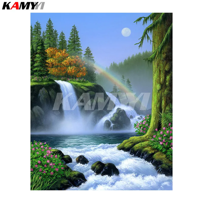 

Diamond Mosaic.Scenery.Picture Rhinestones Cross Stitch,Diamond Embroidery Waterfall Full Square Crystal Home Decoration DD