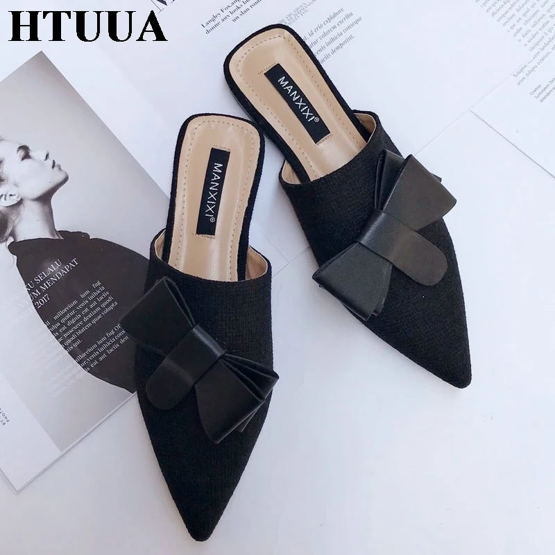 HTUUA/Новинка 2019 года тапочки с бантиком женские дышащие без застежки из пеньки