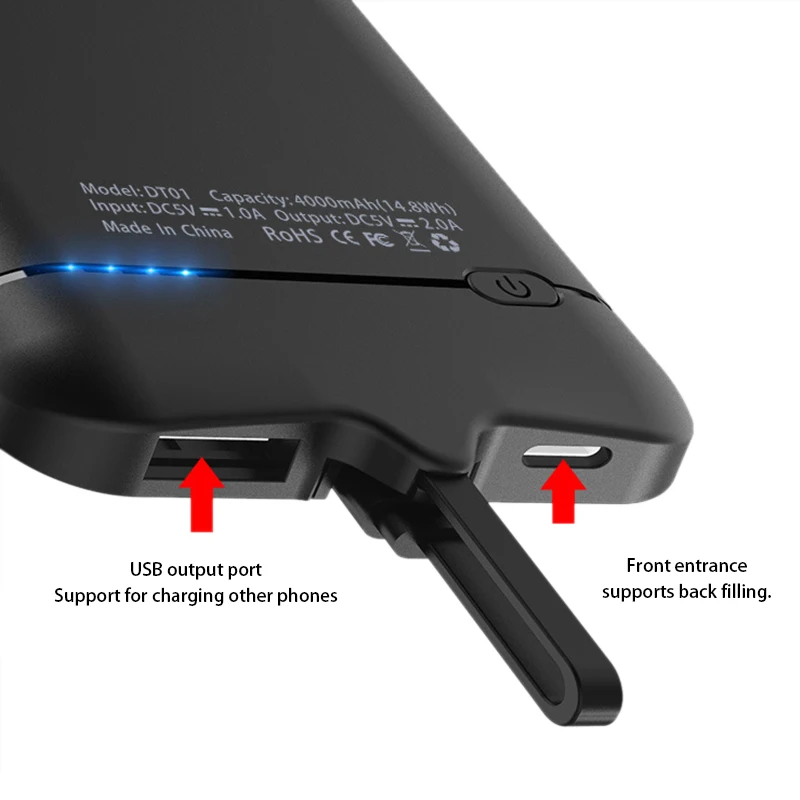 Внешний аккумулятор 4000 мАч для iPhone X Xs XR 6 S 7 8 Plus зарядное устройство чехол