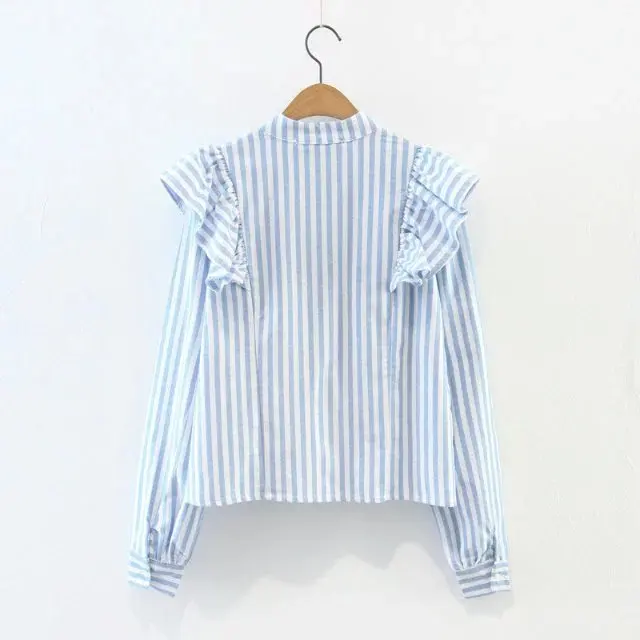 2018 Новинка боди Blusa женские Топы Женская рубашка в полоску с воланами воротник