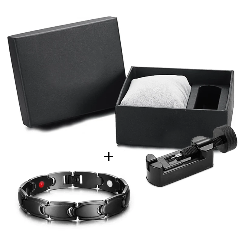

WelMag Charm Black Stainless Steel Magnetic Bracelets & Bangles for Men Hologram Therapy Wristband Germanium FIR Health Bracelet