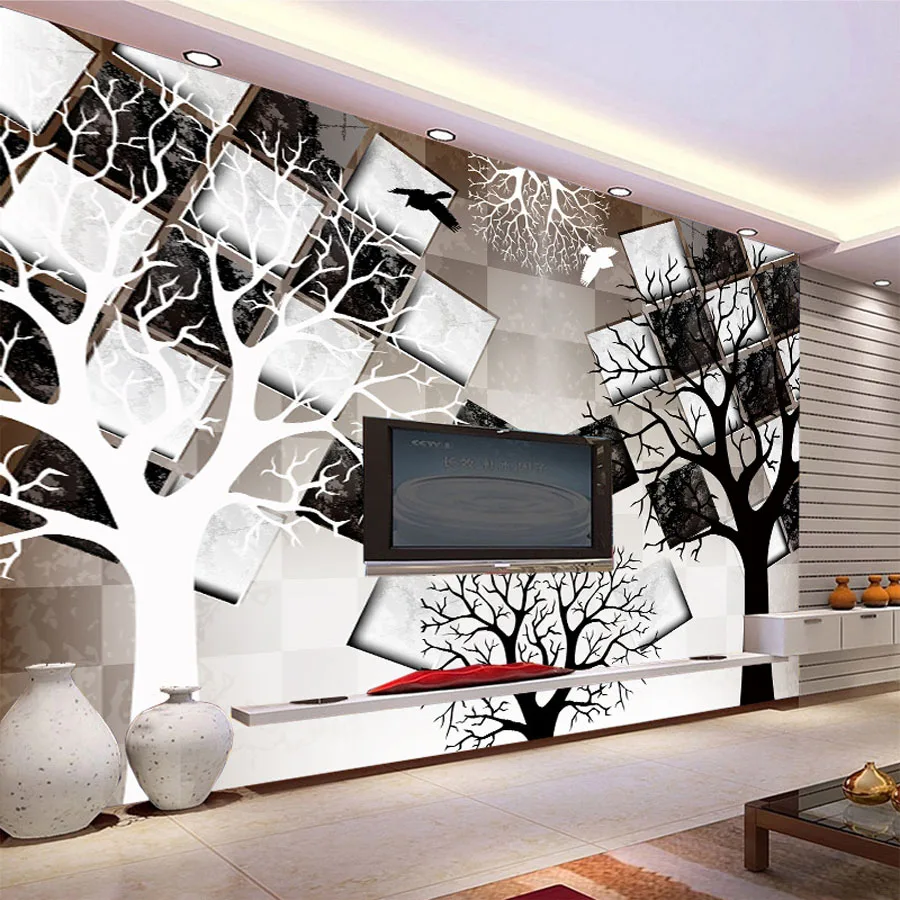

Крутые черно-белые обои в виде дерева, рулоны для настенной бумаги, 3d живопись для гостиной, детской спальни