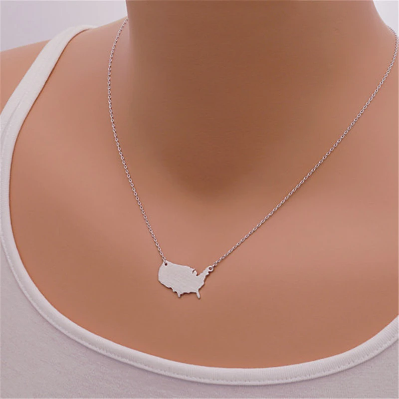Модное ожерелье в стиле США/США с картой США|state necklace|necklace 18k goldusa necklace |