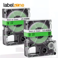 2pcs 9mm black on green compatible epson lc 3gbwsc9gw label tapes strong adhesive laminated lc3gbw label ribbon for kingjim