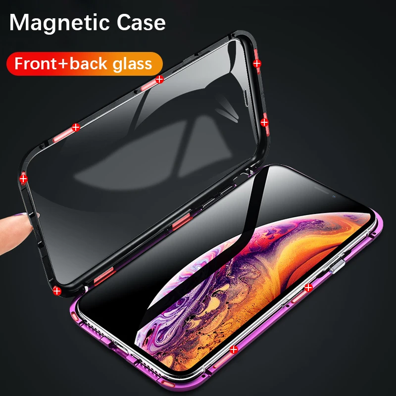 Двухсторонний стеклянный Магнитный чехол для iphone XS Max X 7 8 Plus роскошный