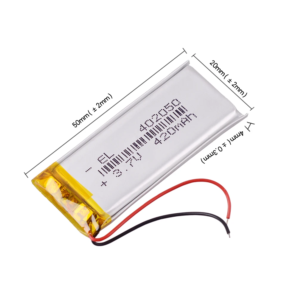 420mAh 3.7V 402050 Lithium Polymer Battery Replacement Li-po Batteries for MP3 player MP4 MP5 Bluetooth Headsets recorder DVR