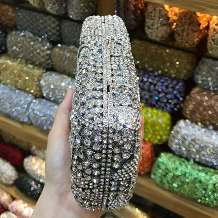 

Champagne/red/silver Hardcase Women Silver Crystal box Evening Clutch Bags Bridal Glitter Handbags Wedding Party Clutches Purse