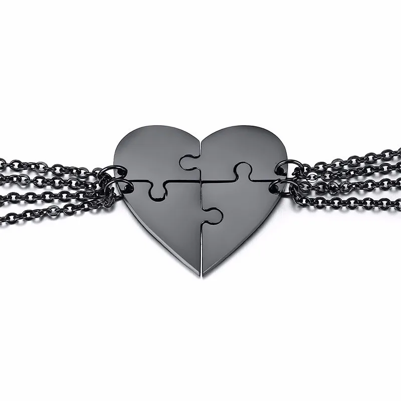 Vnox 4 шт./компл. Головоломка Сердце Семья Love Подвеска дружба BFF Ожерелья гравировка Нержавеющая сталь колье с 2" цепи - Окраска металла: С черным покрытием, нанесенным краскопультом