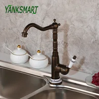 YANKSMART Luxury Kitchen Brass Faucets Ceramics Handle Deck Mounted Faucets Bathroom Basin Sink Faucet Cold & Hot Water Mixer Ta
