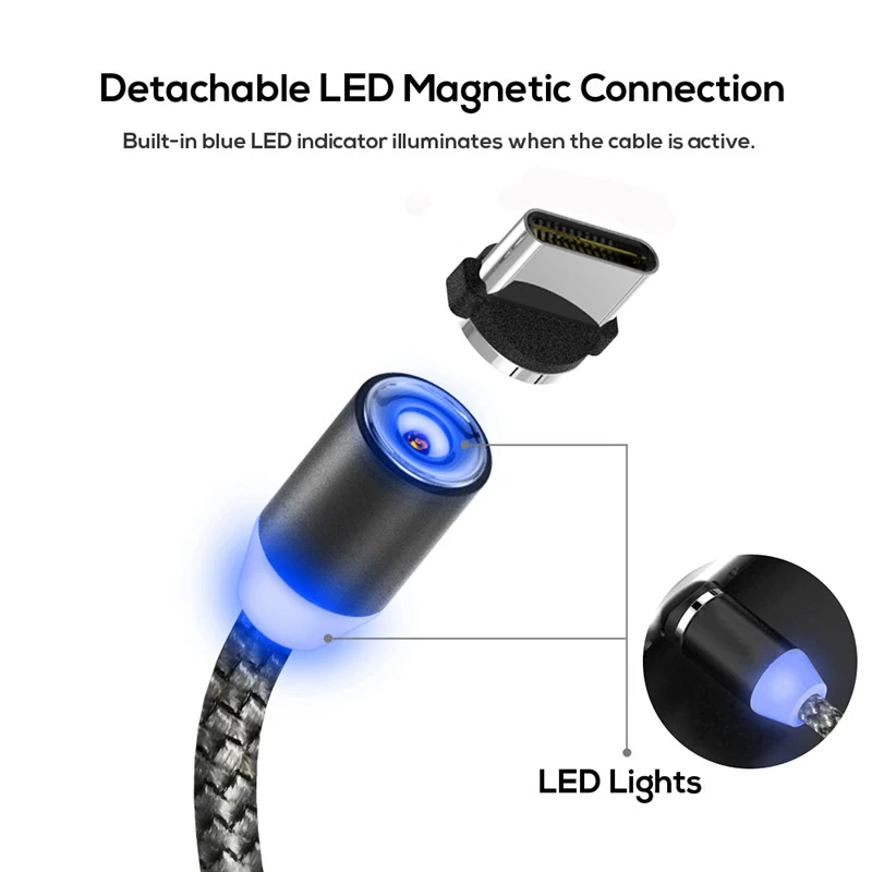 Магнитный зарядный кабель USB Type-C/IOS/Micro usb со светодиодной подсветкой | Мобильные