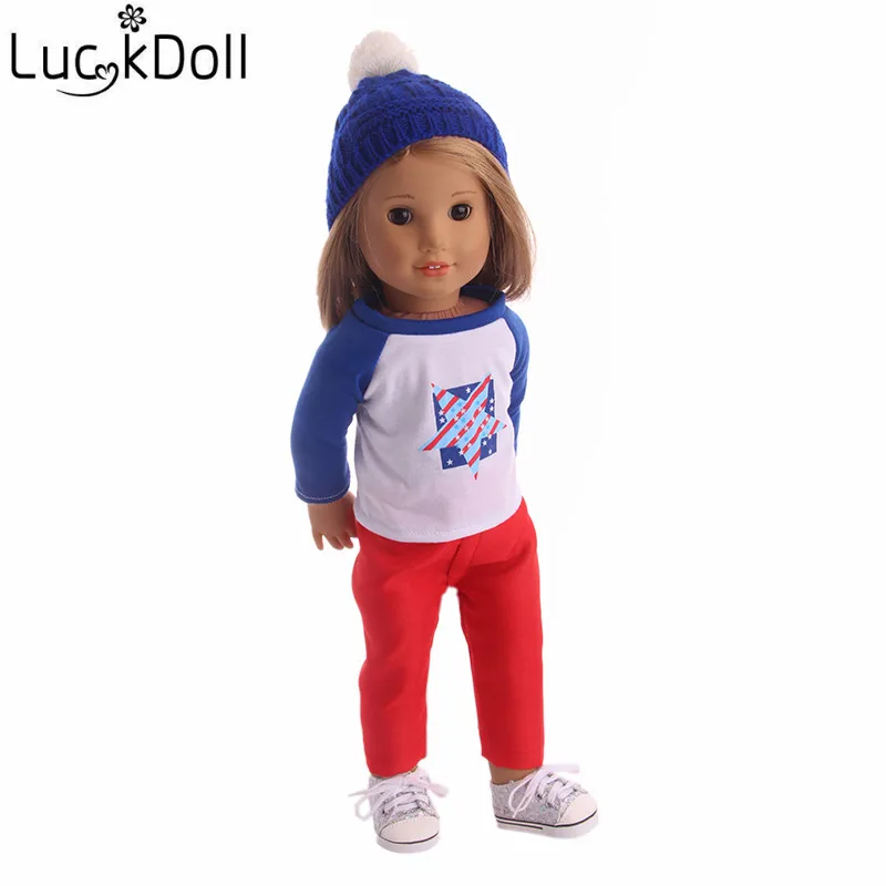LUCKDOLL модная повседневная одежда + шапка подходит для 18 дюймов американский