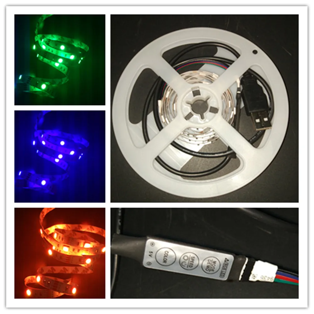 YIYANG USB Светодиодная лента 5050 RGB не Водонепроницаемая 50/100/200 см IP20 света DC5V ТВ