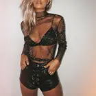 Сексуальная женская прозрачная сетчатая блузка с блестками и длинным рукавом