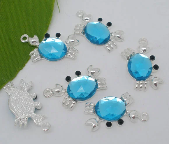 Doreen Box Милые 10 Серебристые Акриловые подвески крабы 24x13 мм (B07189)|acrylic pendant|silver pendantbox