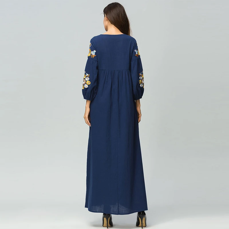 Женское платье с вышивкой на средний восток Abaya мусульманское длинным рукавом