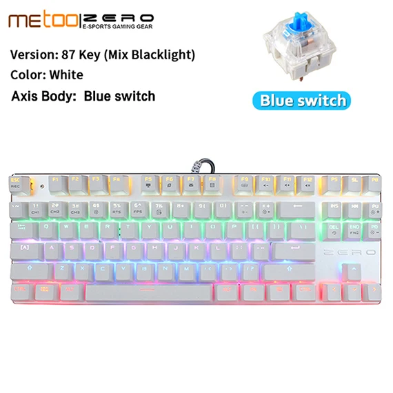 87 White Blue Switch METOO ZERO игровая механическая клавиатура синий/черный/красный переключатель анти-ореолы подсветка Teclado Проводной USB для геймера английский/русский - Цвет: 87 White Blue Switch