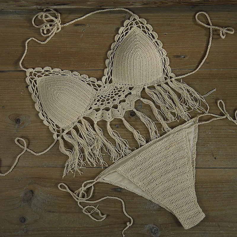 Черно-белое вязаное крючком бикини 2017 укороченный топ купальник для женщин