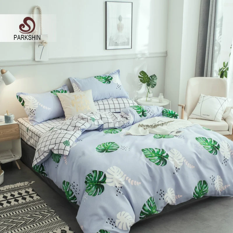 Фото ParkShin арт зеленый банан постельное белье с узором из листьев набор удобный