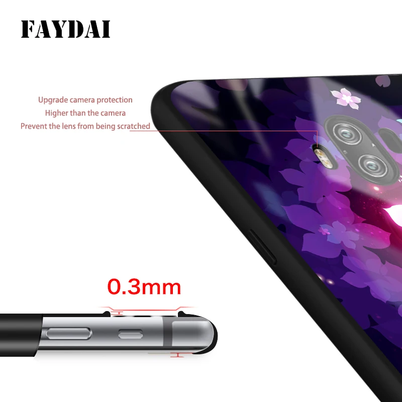 FAYDAI For Huawei Mate 10 Tempered Glass Case TPU Silicone Sakura Pattern Phone Cases Cover Pro Coque |