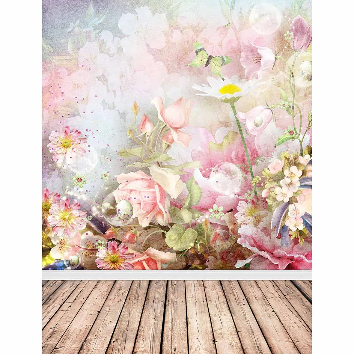Фон Funnytree для фотостудии весенний цветок бабочка винтажный боке деревянный фон