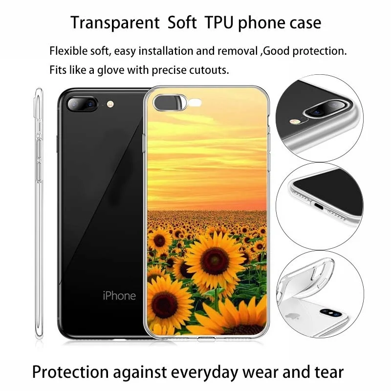 Прозрачный чехол с подсолнухом для iPhone 12 Pro 7 8 Plus SE 2020 мягкий силиконовый из ТПУ 11