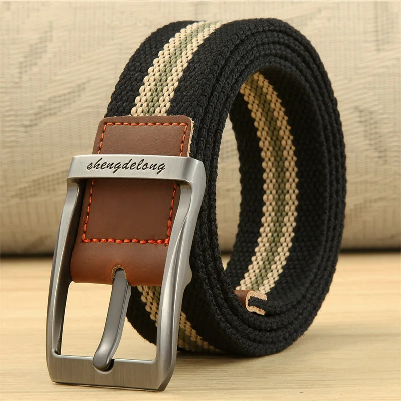 Black stripe MEDYLA холщовый ремень Модный Полосатый однотонный металлический штыревой пряжкой унисекс рыболовный пояс спортивный пояс мягкие прочные Мужские аксессуары - Цвет: Black stripe