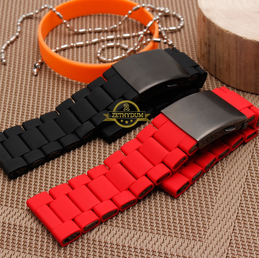 Waterproof silicone bracelet for diesel watch band 28mm DZ7396 DZ7370 DZ428 rubber and stainless steel watchband mens strap