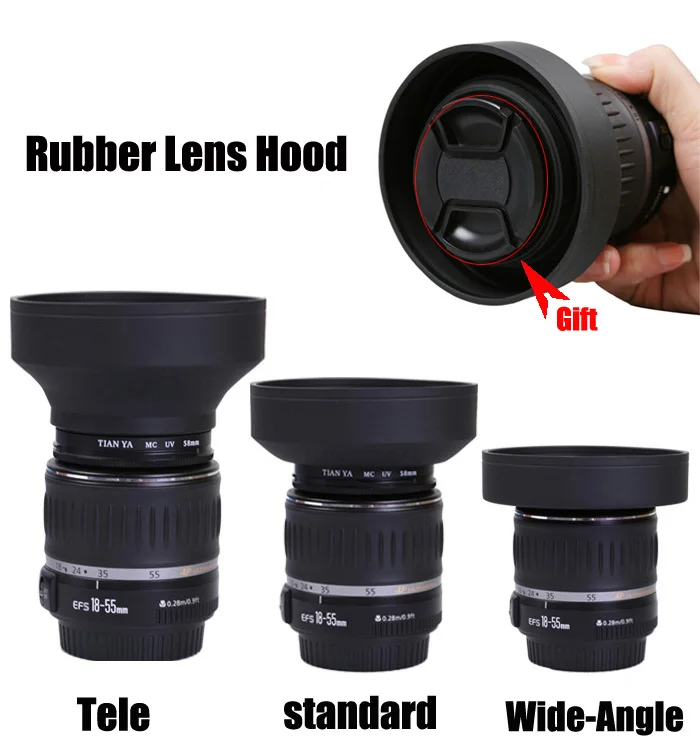 Rubber Tele Wide-Angle Lens Hood Standard 49mm 52mm 58mm 55m