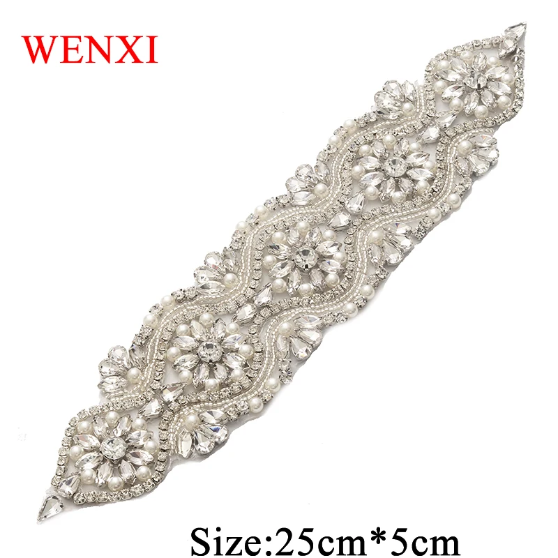 WENXI 1 шт. Ручное шитье бисером Серебряный хрустальный горный хрусталь аппликация