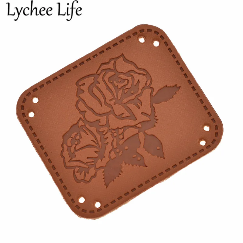 Кожаные этикетки Lychee Life 50 шт. с надписью сделай сам и принтом роз для шитья одежды