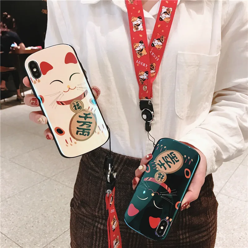 For iphone 11 pro XS max Fortune Cat Shield Case Lucky Soft cover X XR 8 8plus 6 6s 6sp 7 7P Maneki Neko Shell |