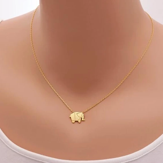 gold necklace Jisensp модное ожерелье с оригами, слон, геометрическое ожерелье, лесной слон, животное, ювелирное изделие, воротник, подарок на день матери, N192 - Окраска металла: gold necklace