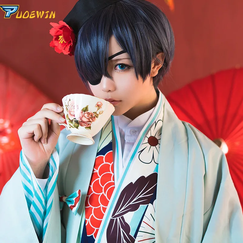 Черное кимоно Butler Kuroshitsuji Ciel Phantomhive Униформа карнавальный костюм в наличии |
