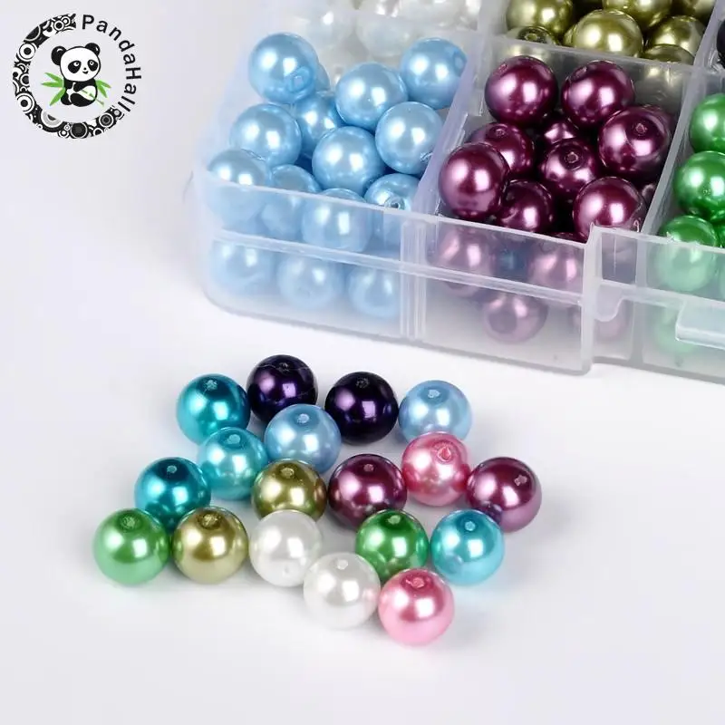 

8mm Environmental Pearlized Round Glass Pearl Beads for Jewelry Making Dyed Mixed Color Hole: 1mm about 23pcs/compartment 230pcs