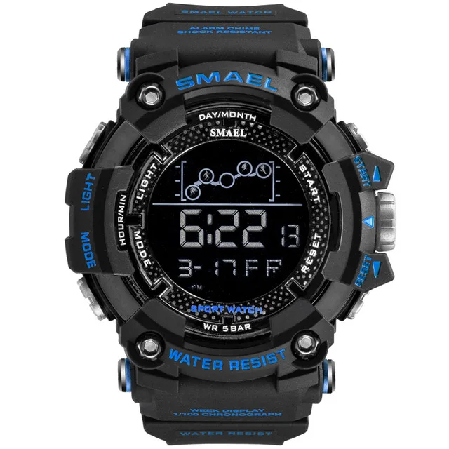 Black Blue SMAEL повседневные многофункциональные Мужские Цифровые часы ударопрочные водонепроницаемые Модные спортивные военные часы мужские Relogio Masculino - Цвет: Black Blue