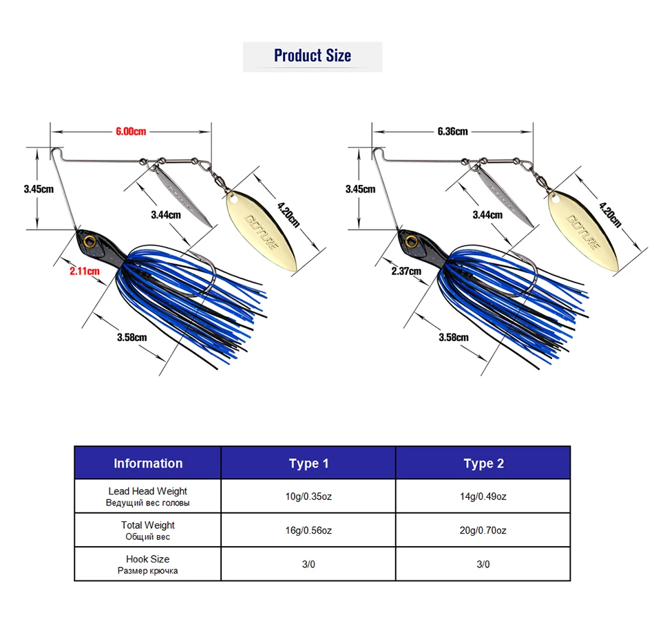 Goture приманка для рыбалки 14 г 10 г металлическая свинцовая головка spinner ложка приманки с высокой скоростью Ивы Лезвия красочная юбка Buzzbait