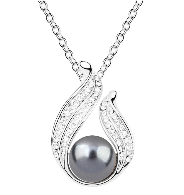 silver grey 18KGP классическое ожерелье из сплава с искусственным жемчугом, модное u-образное жемчужное ожерелье с кристаллами, ювелирное изделие - Окраска металла: silver grey