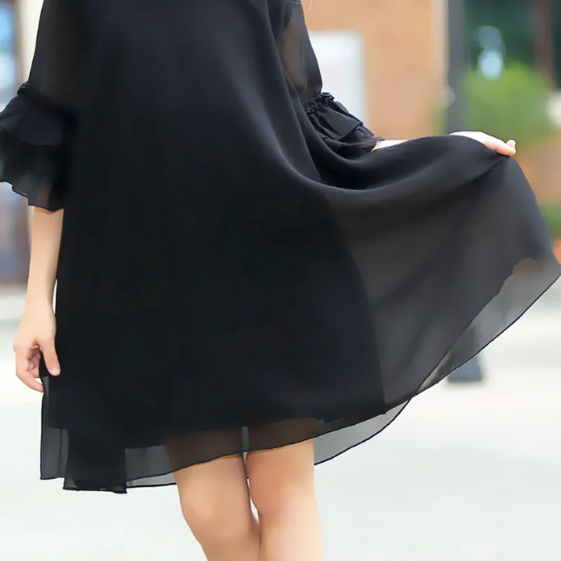 Big Size Fashion Girls Dress Summer Flare Sleeve Chiffon Kids Teenager Vestidos Black Girl 6 - 15 years | Детская одежда и обувь