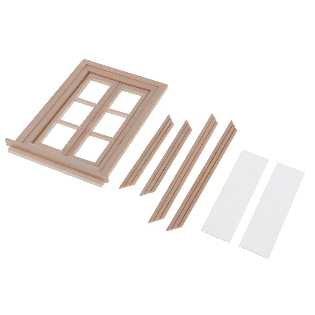 Unpainted Mini Wood 6 Pane Window &amp Frame Glass Sheet for 1/12 Dollhouse Furniture Any Room Items Accessory | Игрушки и хобби
