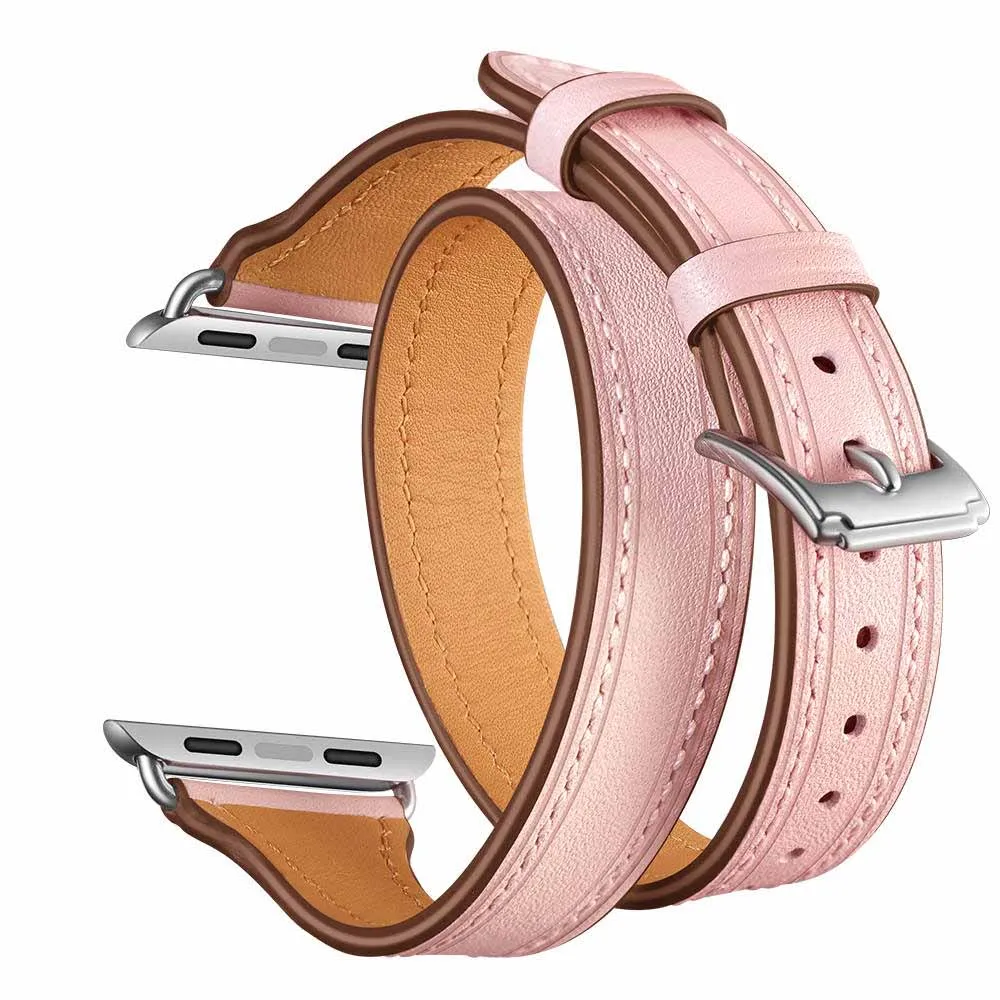 Браслет для Apple Watch, ремешок из натуральной кожи 42 мм, 38 мм, 44 мм, 40 мм, iWatch Series 5, 4, 3, 2, 1, двойной ремешок для наручных часов