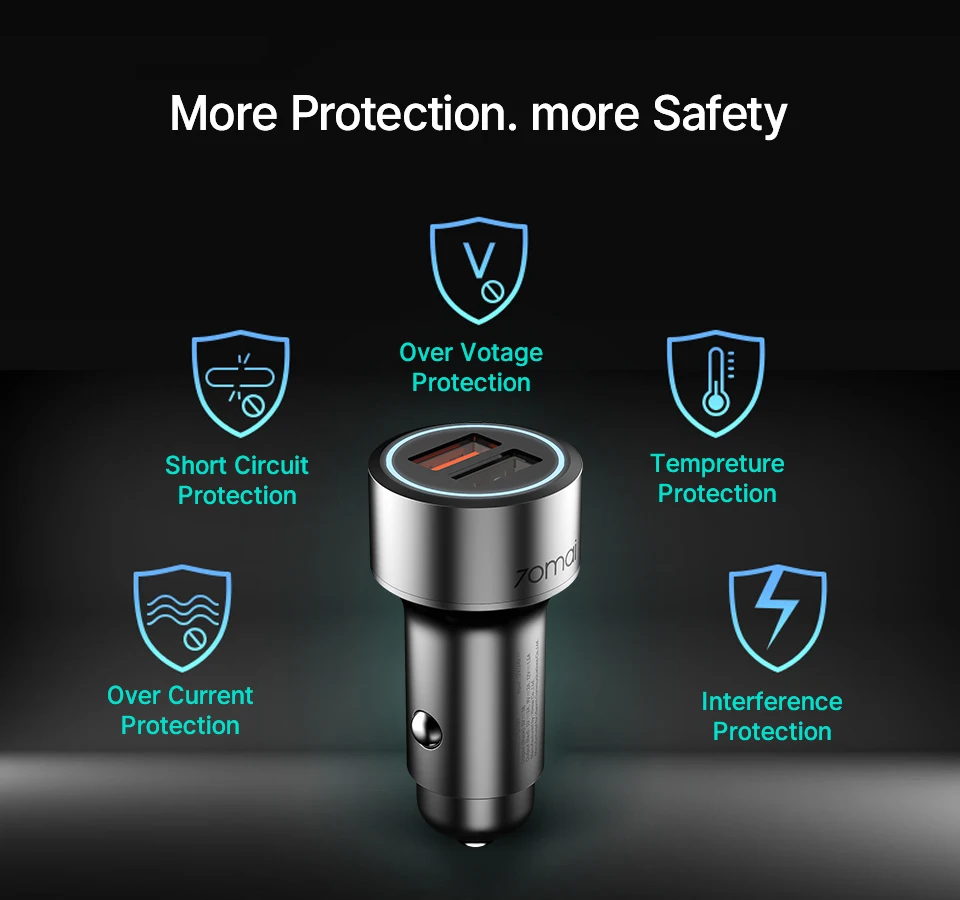 Xiaomi 70mai быстрая зарядка 3.0 Двойной USB автомобильное зарядное устройство для iphone 7 8 X ля Huawei Samsung s10 70 mai прикуриватель переходник car зарядка для телефона, переходник usb автомобильная зарядка