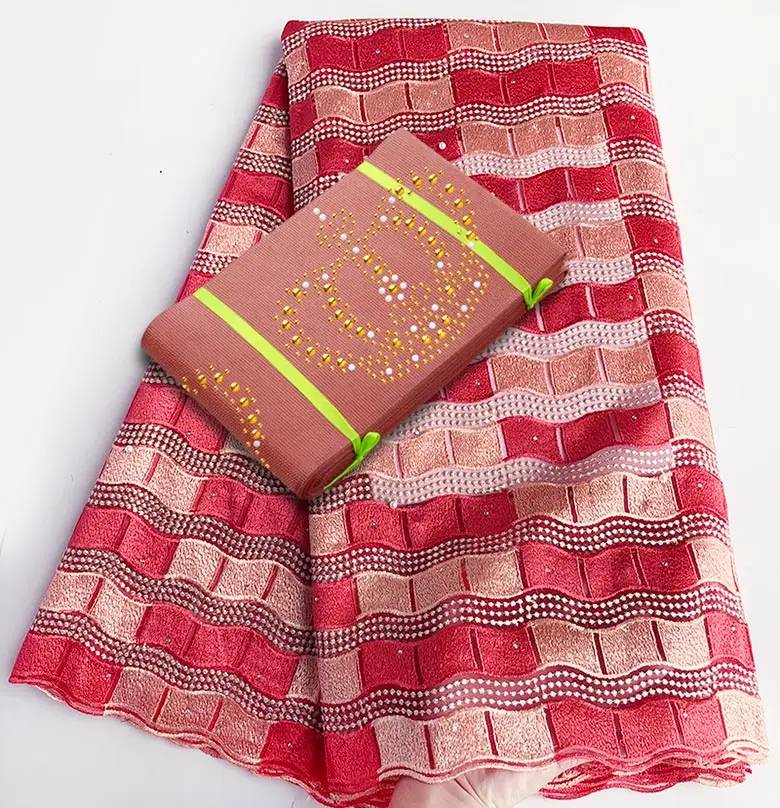 Coral red Peach 5 ярдов Африканский французский кружевной тюль ткань гипюр границы соответствующие Корона ASO OKE головной убор полная длина головы галстук шарф на голову - Цвет: Coral red Peach