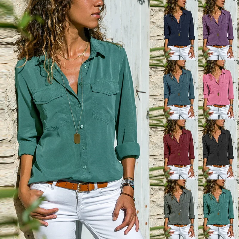HEFLASHOR/Весенняя женская блузка модная однотонная Повседневная шифоновая рубашка
