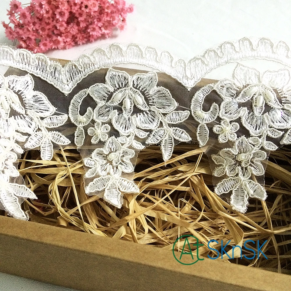 

500 yard/lot 11cm width wholesale white lace trim DIY beads lady dress sewing car bone embroidery lace ribbons DHL shipping