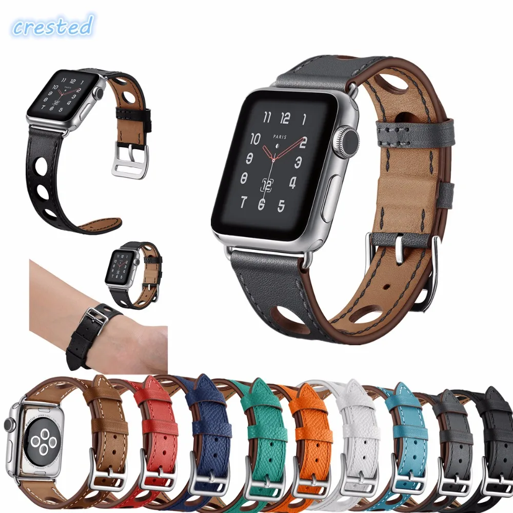 

Genuine Leather Strap For Apple Watch Band 44mm 40mm 42mm 38mm belt replacement clock bracelet wrist iwatch serise 2 3 4 5 SE 6