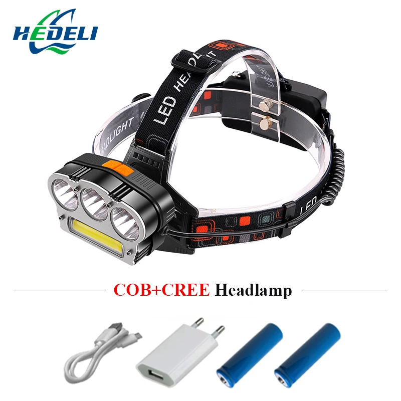 Внешний аккумулятор Налобный фонарик led cabeza usb светодиодный налобный фонарь COB