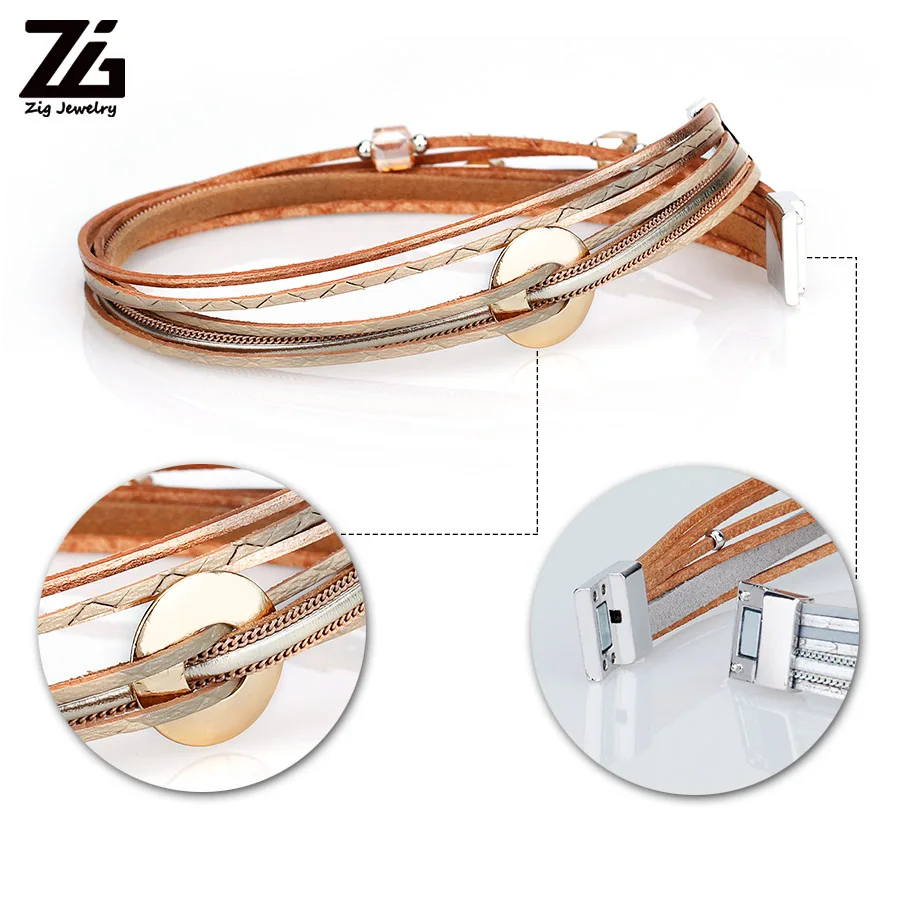 Модные женские браслеты ZG 2022 в 3 цветах из кожи с кристаллическими бусинами и металлическими подвесками.