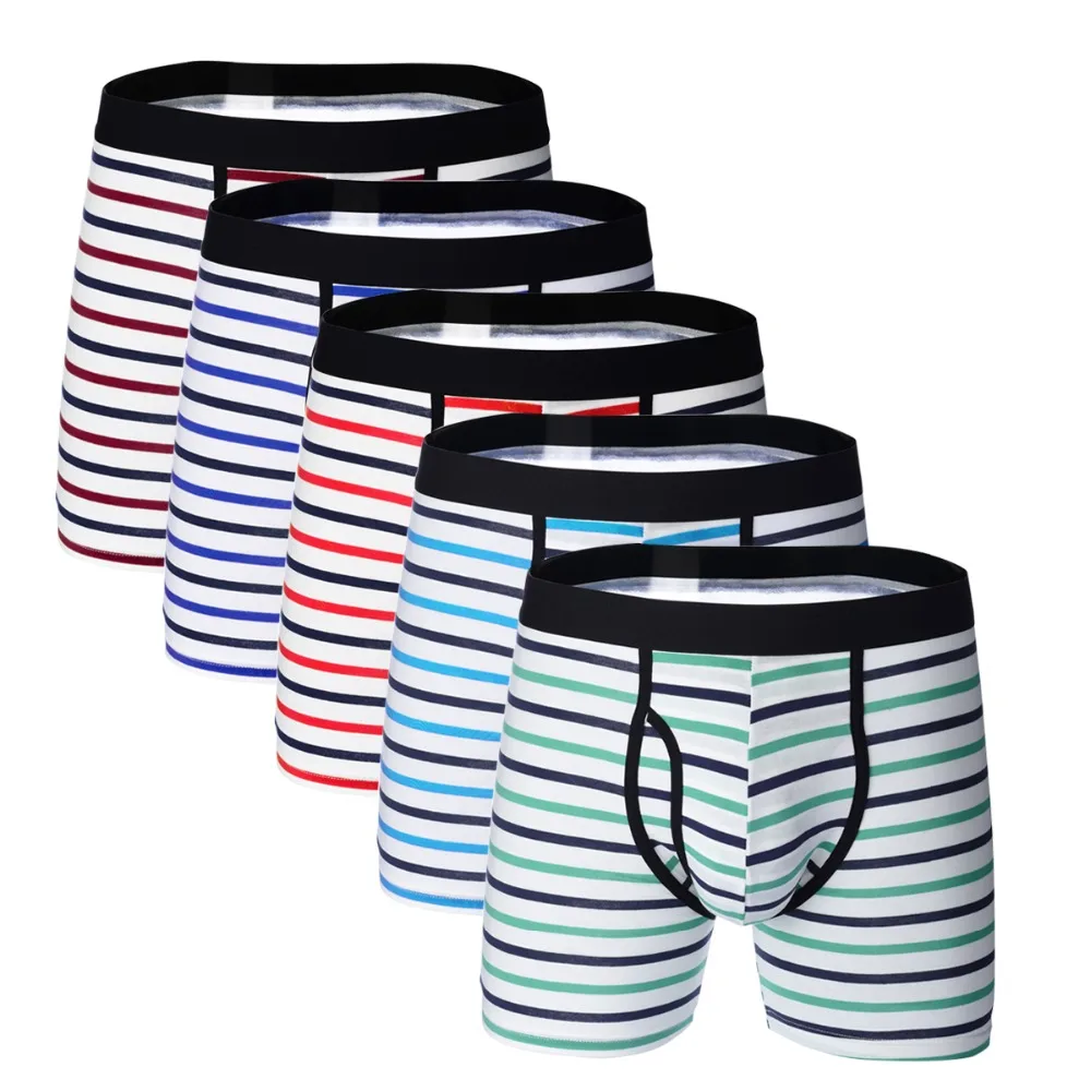 5 шт./лот Длинные мужские боксеры зимнее Мужское нижнее белье хлопковые в полоску